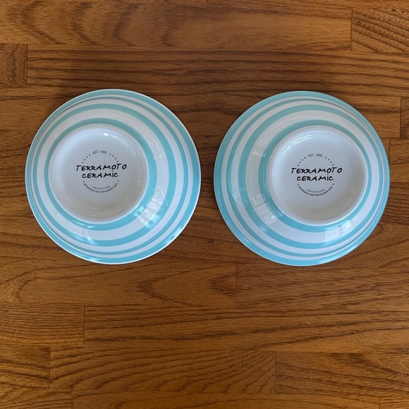NEW, Authentic, Set of 2 Teal Striped TERRAMOTO Mini Pinch Bowls. - Picture 3 of 4